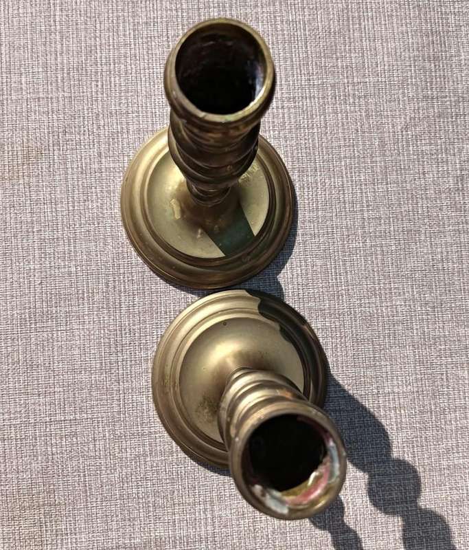 Pair of Vintage Solid Brass Taper Georgian Style Candlesticks 22cm High 364g Each
