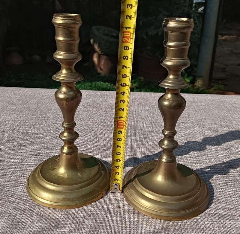 Pair of Vintage Solid Brass Taper Georgian Style Candlesticks 22cm High 364g Each