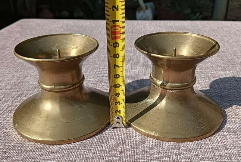 Pair of Vintage Solid Brass Pillar Church Style Candlesticks 8cm High 321g Each