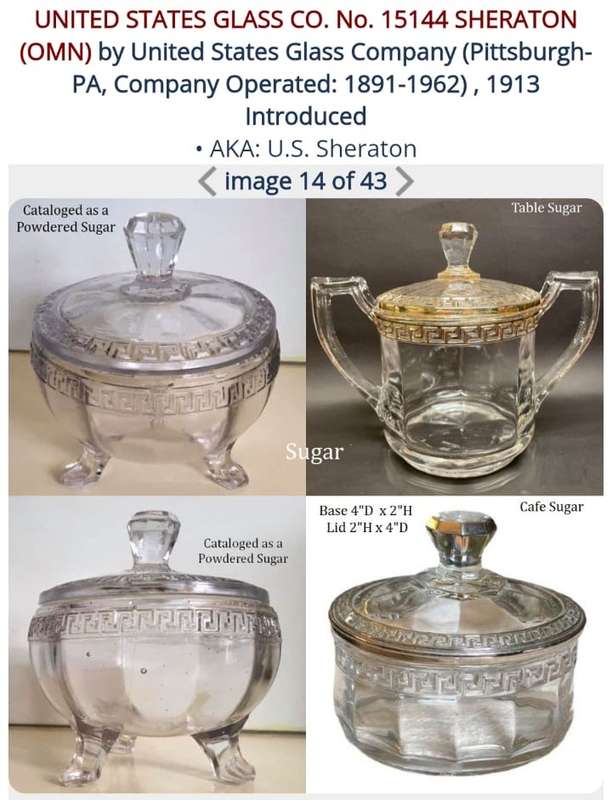United US Glass Company (1891-1962) Sheraton Powdered Sugar Bowl with Roman Greek Key Design