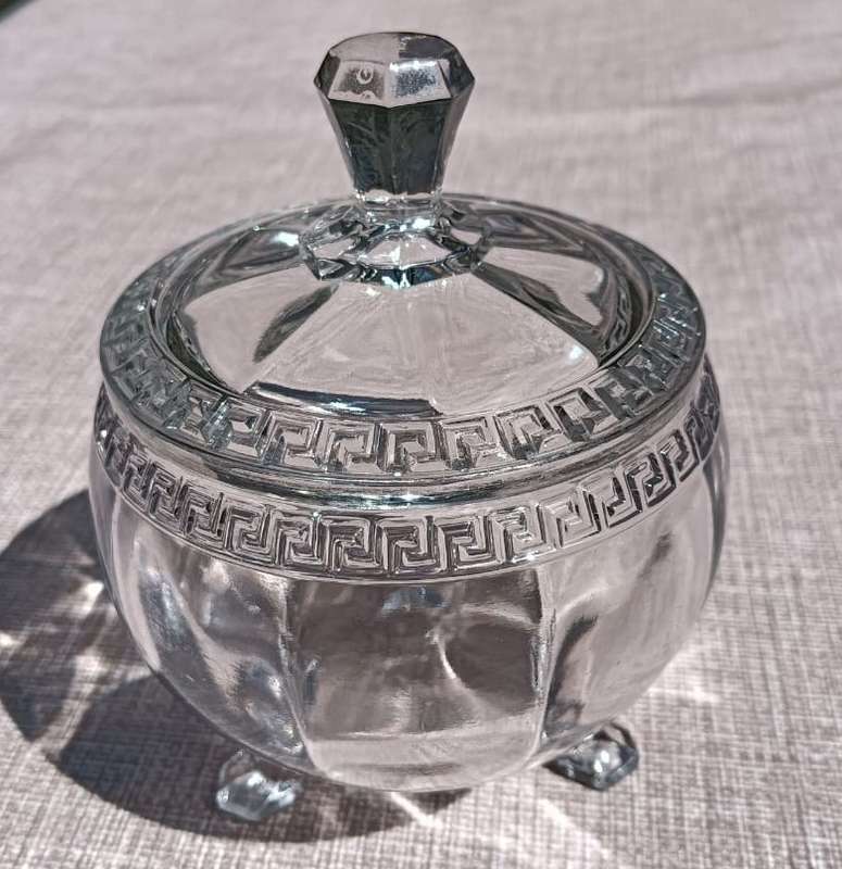 United US Glass Company (1891-1962) Sheraton Powdered Sugar Bowl with Roman Greek Key Design