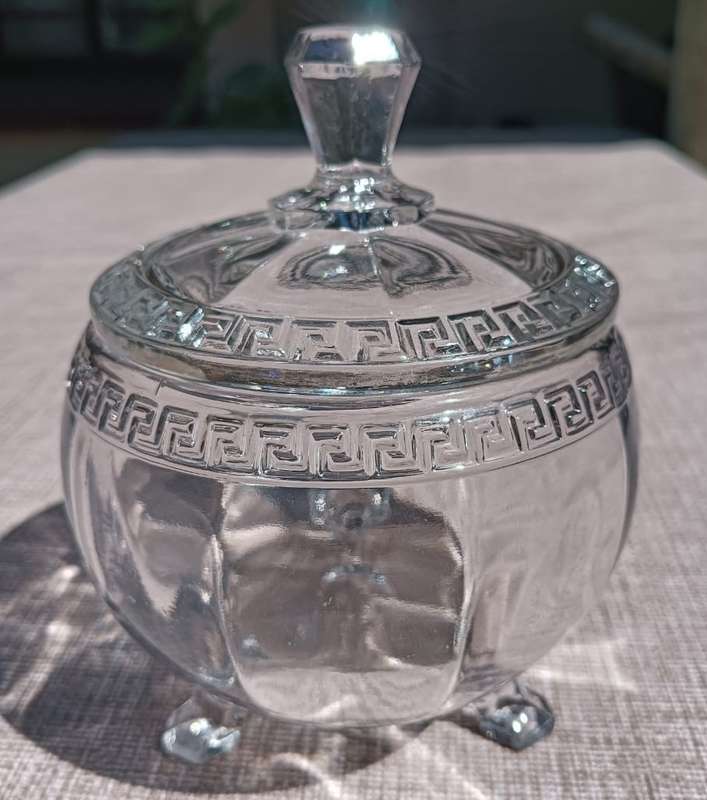 United US Glass Company (1891-1962) Sheraton Powdered Sugar Bowl with Roman Greek Key Design