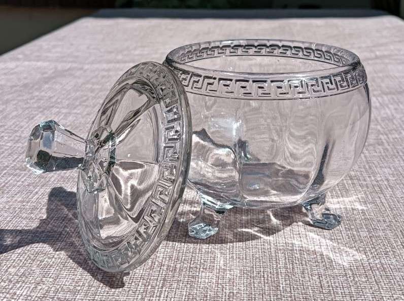 United US Glass Company (1891-1962) Sheraton Powdered Sugar Bowl with Roman Greek Key Design