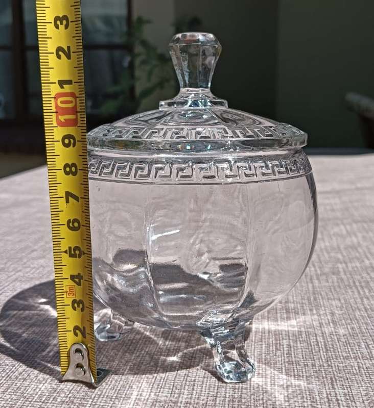 United US Glass Company (1891-1962) Sheraton Powdered Sugar Bowl with Roman Greek Key Design