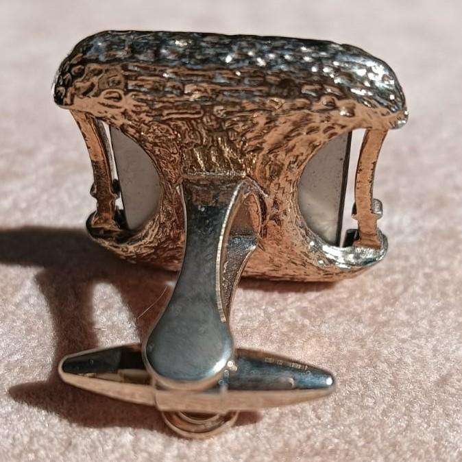 Japanese Arita Toshikane Porcelain Samurai Warrior Gold Tone Cufflink Vintage 1960s