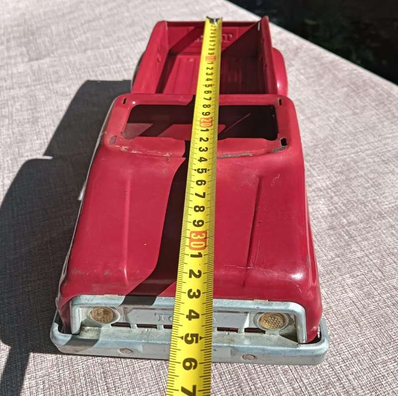 Rare 1960s Tonka Red Stepside Truck Model 302  Top Cabin Missing - Collectable Retro Steel Truck
