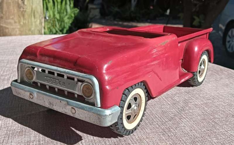 Rare 1960s Tonka Red Stepside Truck Model 302  Top Cabin Missing - Collectable Retro Steel Truck