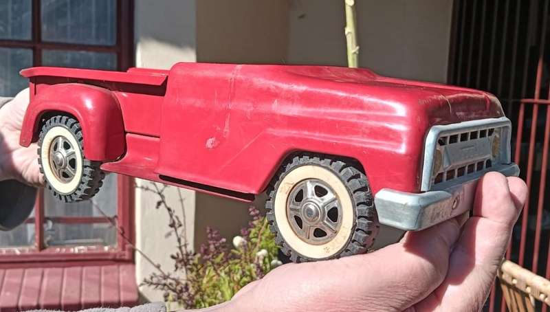 Rare 1960s Tonka Red Stepside Truck Model 302  Top Cabin Missing - Collectable Retro Steel Truck