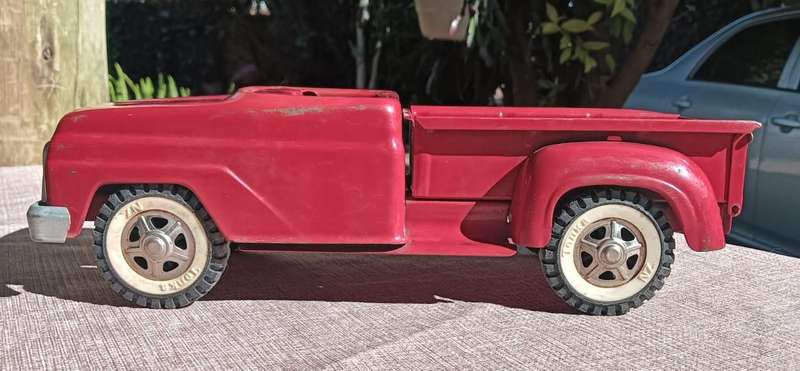 Rare 1960s Tonka Red Stepside Truck Model 302  Top Cabin Missing - Collectable Retro Steel Truck