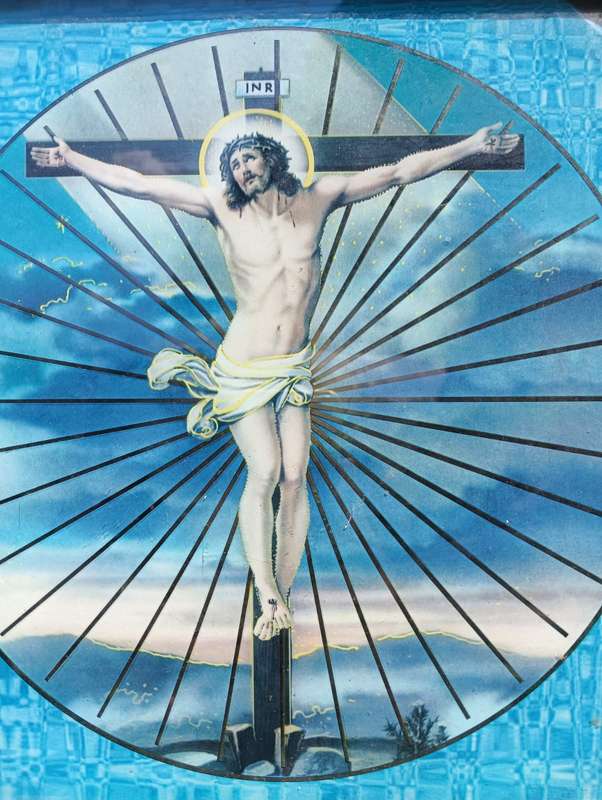 Vintage 1980s Framed Jesus Crucifixion Neon Lamp Lights Up