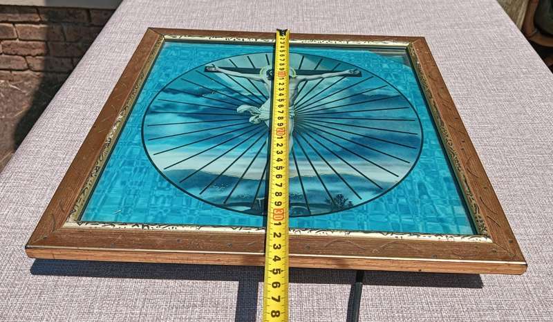 Vintage 1980s Framed Jesus Crucifixion Neon Lamp Lights Up