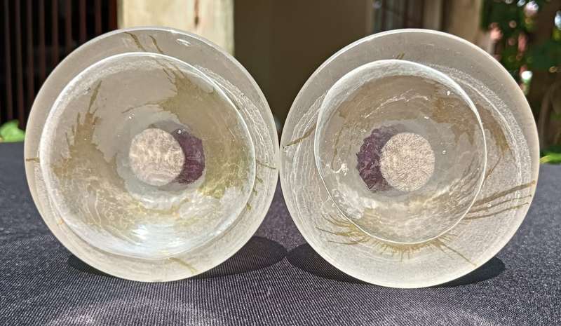 Pair of Kosta Boda Swedish Art Glass Candle Holders with an Acid Etched Design