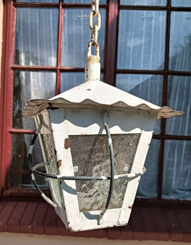 Vintage Outdoor Steel and Wrought Iron Lamp 19cm Square 25cm High