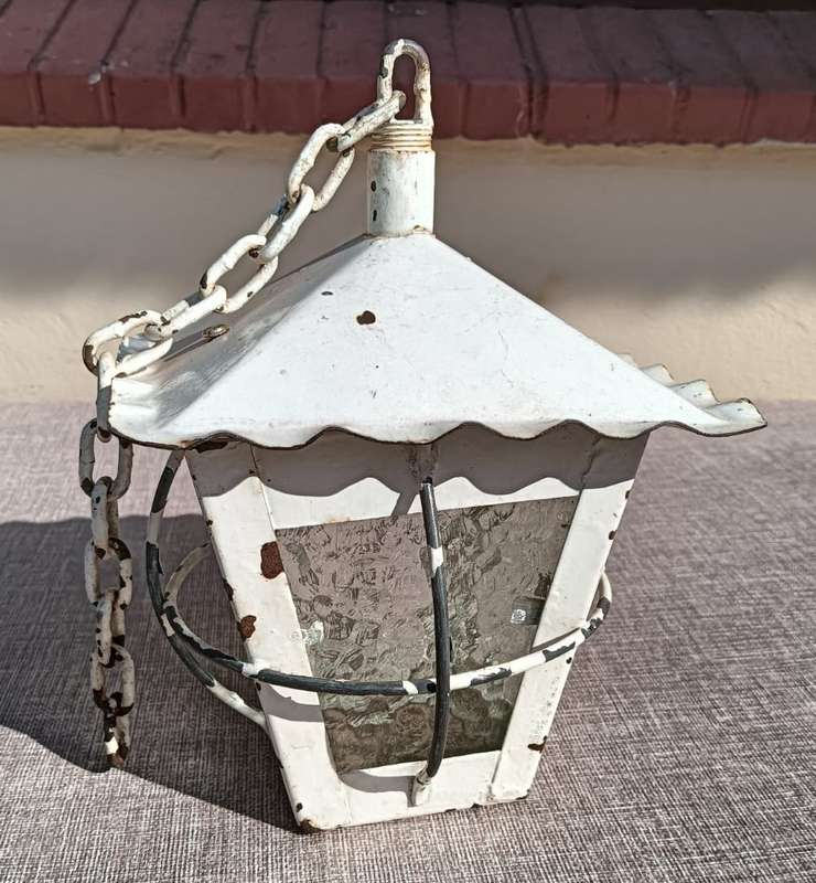 Vintage Outdoor Steel and Wrought Iron Lamp 19cm Square 25cm High