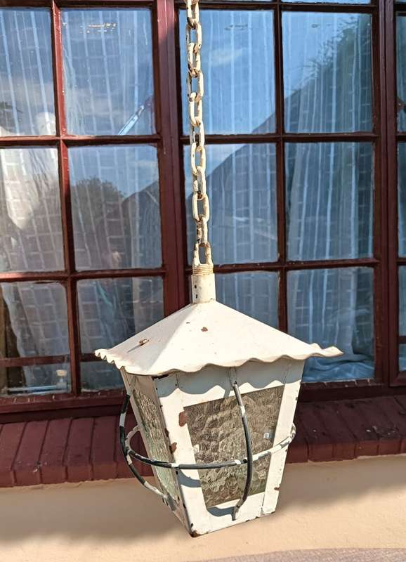 Vintage Outdoor Steel and Wrought Iron Lamp 19cm Square 25cm High