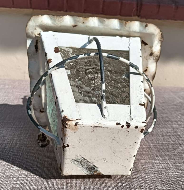 Vintage Outdoor Steel and Wrought Iron Lamp 19cm Square 25cm High