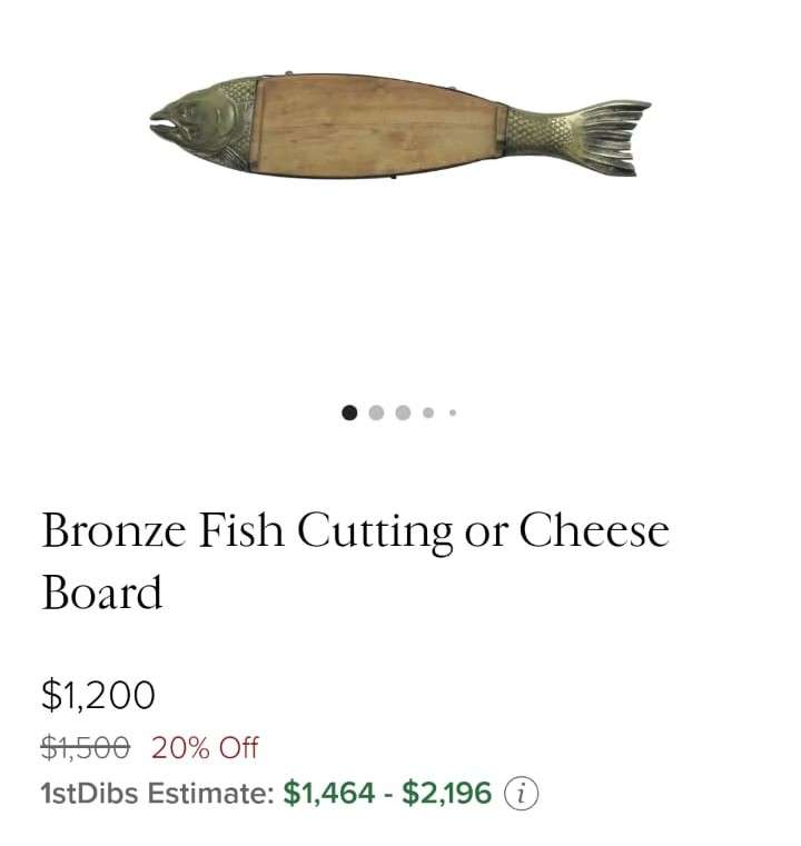 Vintage 81cm Wide Bronze Salmon Fish Shaped Cutting Board Frame