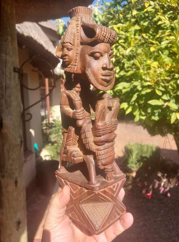Yoruba Nigeria Horseman Warrior Wooden Statue by Master Carver Ayo Bankole
