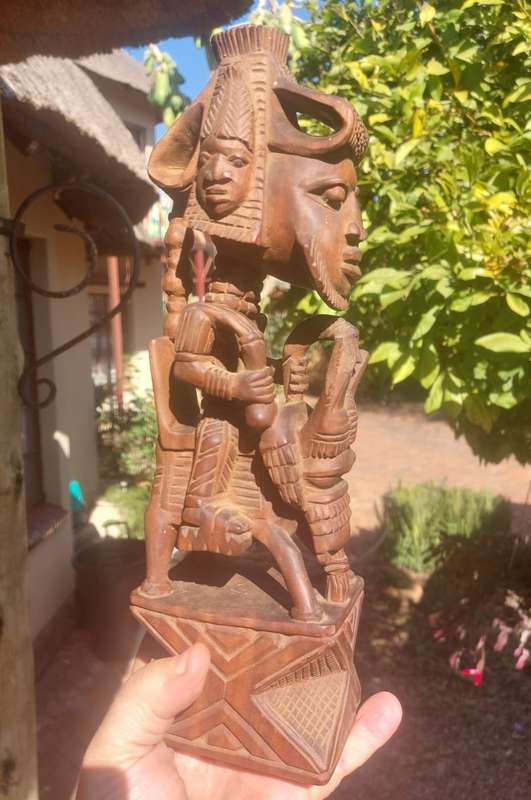 Yoruba Nigeria Horseman Warrior Wooden Statue by Master Carver Ayo Bankole