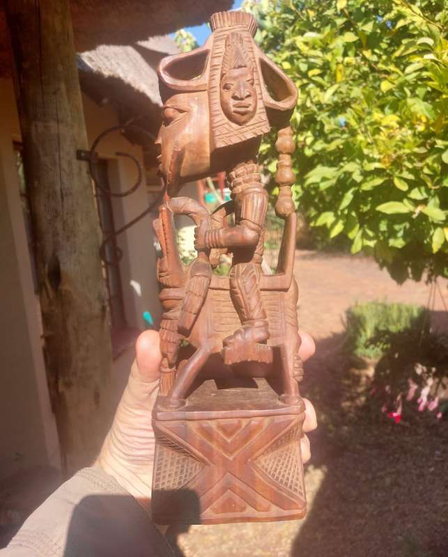 Yoruba Nigeria Horseman Warrior Wooden Statue by Master Carver Ayo Bankole