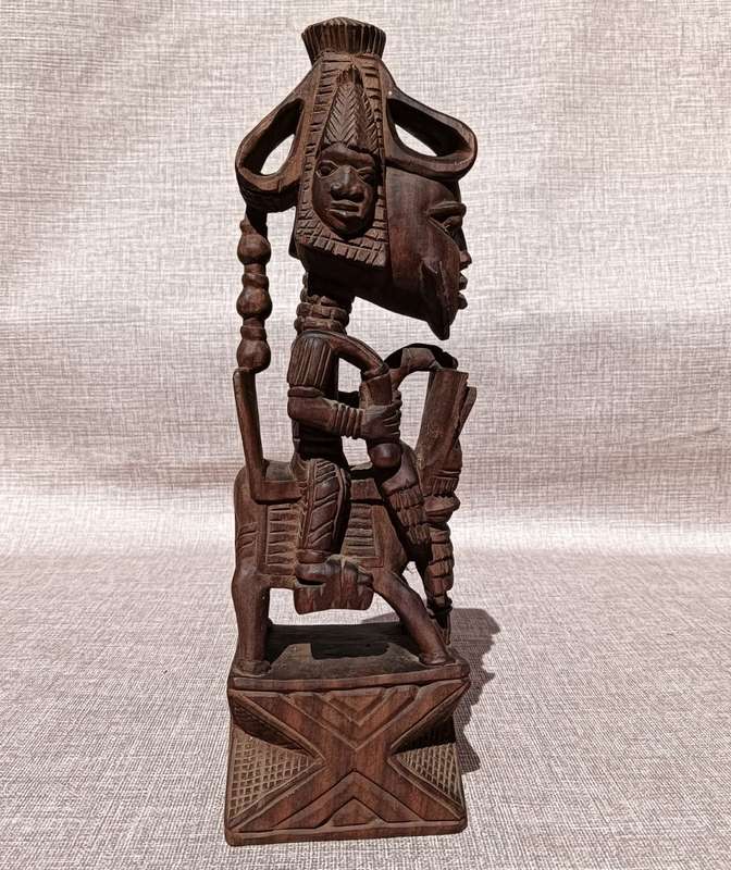 Yoruba Nigeria Horseman Warrior Wooden Statue by Master Carver Ayo Bankole
