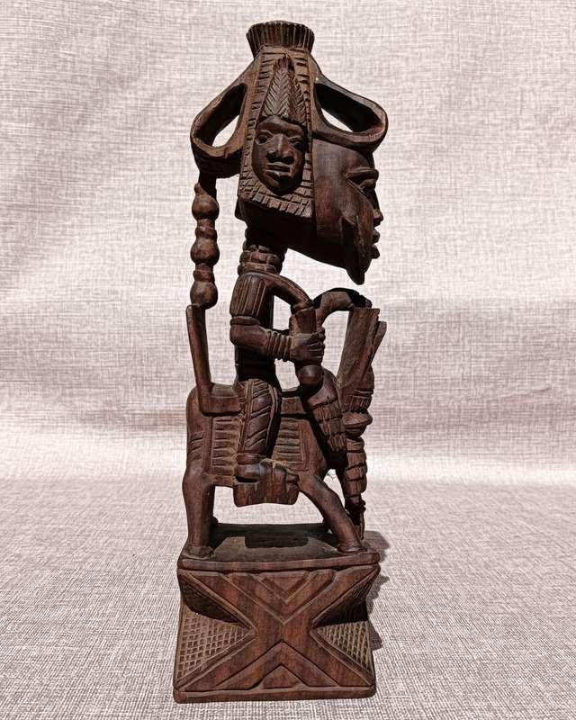 Yoruba Nigeria Horseman Warrior Wooden Statue by Master Carver Ayo Bankole