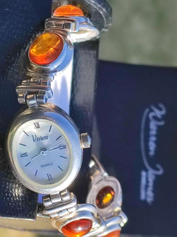 Rare Sterling Amber Insert Vintage Watch