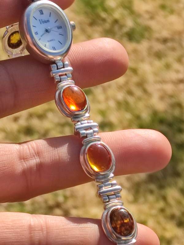 Rare Sterling Amber Insert Vintage Watch