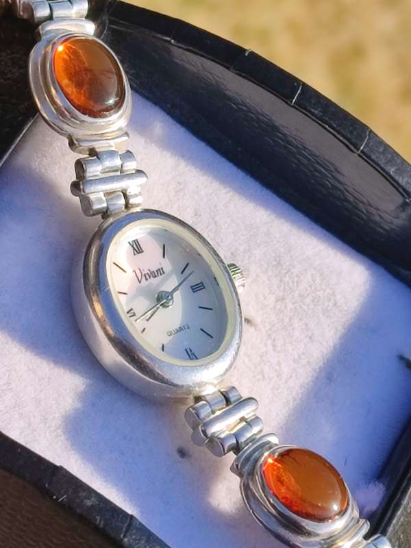 Rare Sterling Amber Insert Vintage Watch