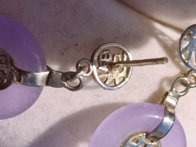 Sterling Purple Jade Drop Earrings