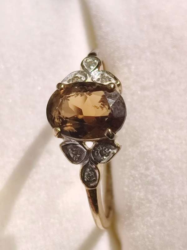 9ct Gold Diamond Smokey Topaz Ring