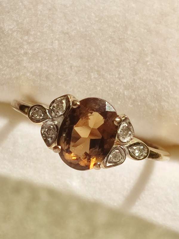 9ct Gold Diamond Smokey Topaz Ring
