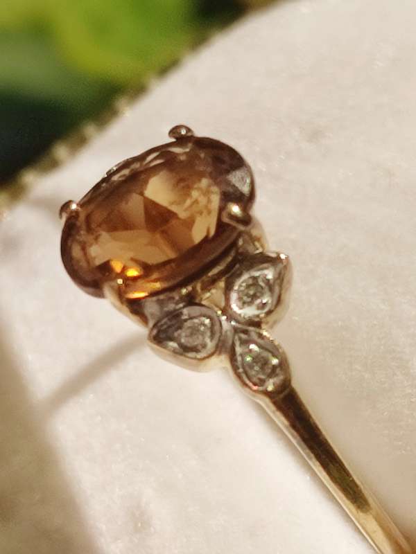 9ct Gold Diamond Smokey Topaz Ring