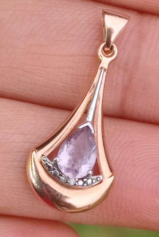 9ct Rose Gold Diamond Amethyst Pendant