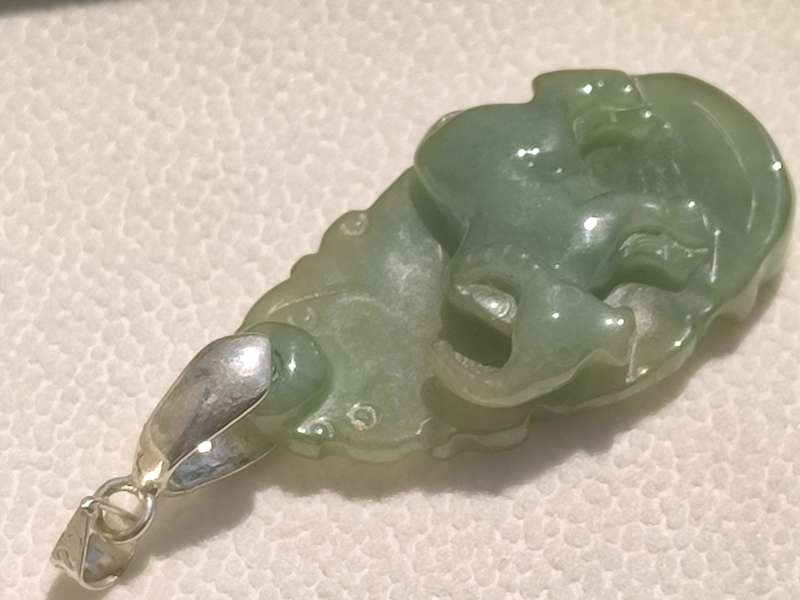 Sterling Carved Jade Bull Pendant