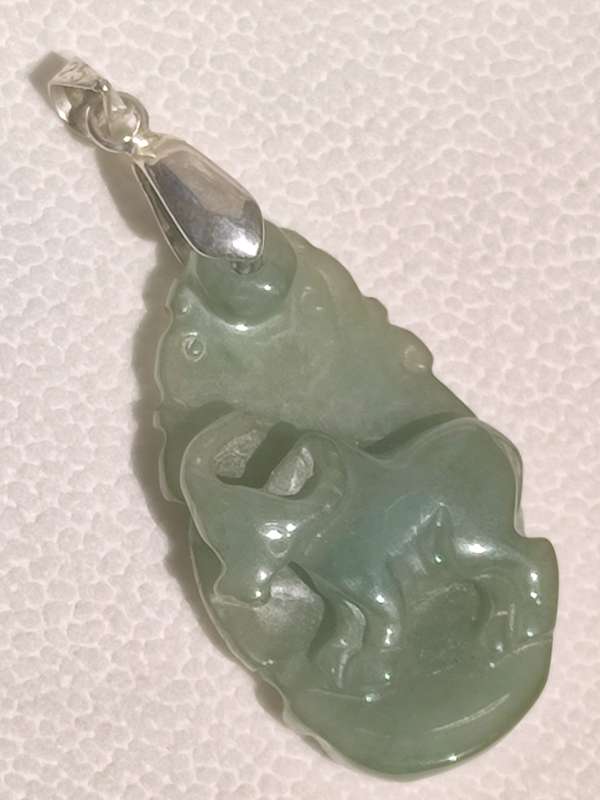 Sterling Carved Jade Bull Pendant