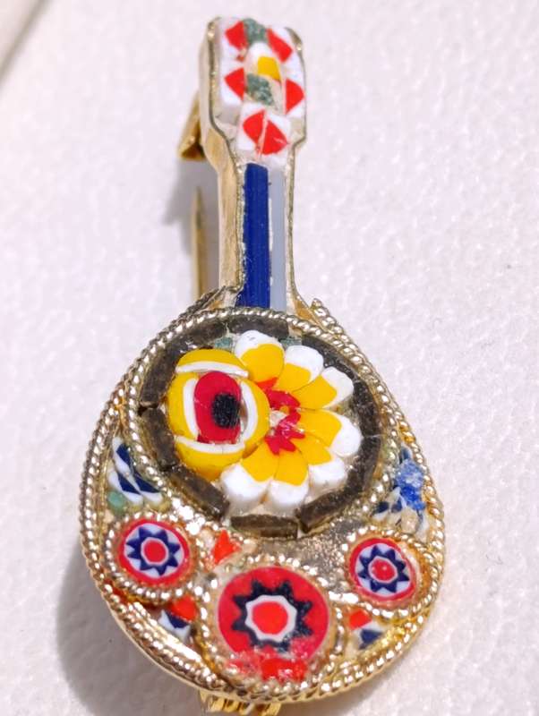 Vintage Micro Mosaic Guitar Brooch