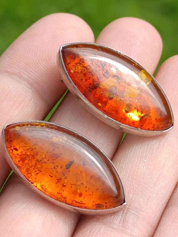 Large Sterling Amber Insert Earrings
