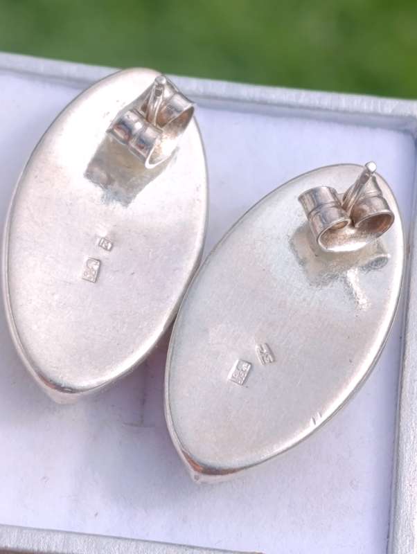 Large Sterling Amber Insert Earrings
