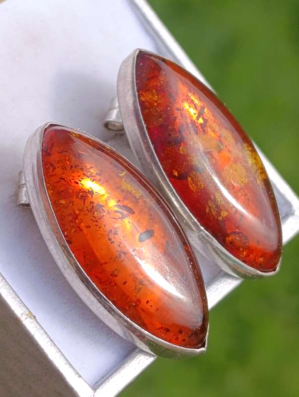 Large Sterling Amber Insert Earrings