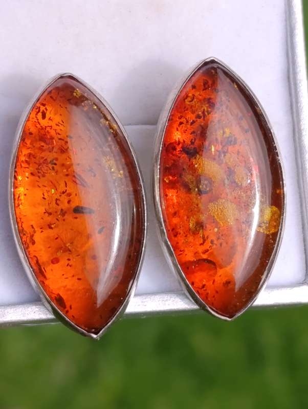 Large Sterling Amber Insert Earrings