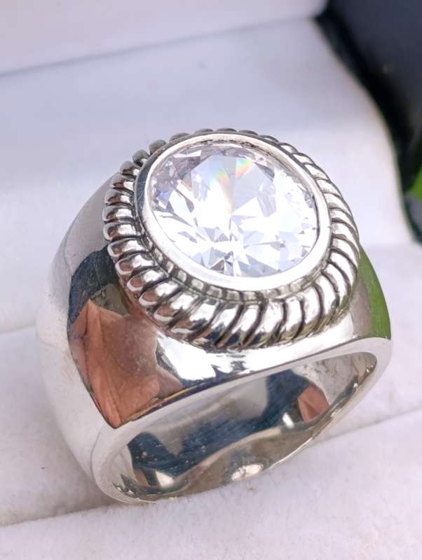 Large Mens Sterling Designer Stone Ring