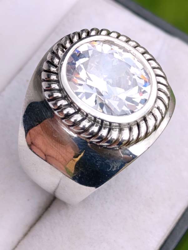 Large Mens Sterling Designer Stone Ring