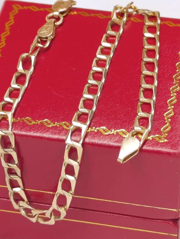 9ct Gold 4MM Square Link Mens Vintage Bracelet