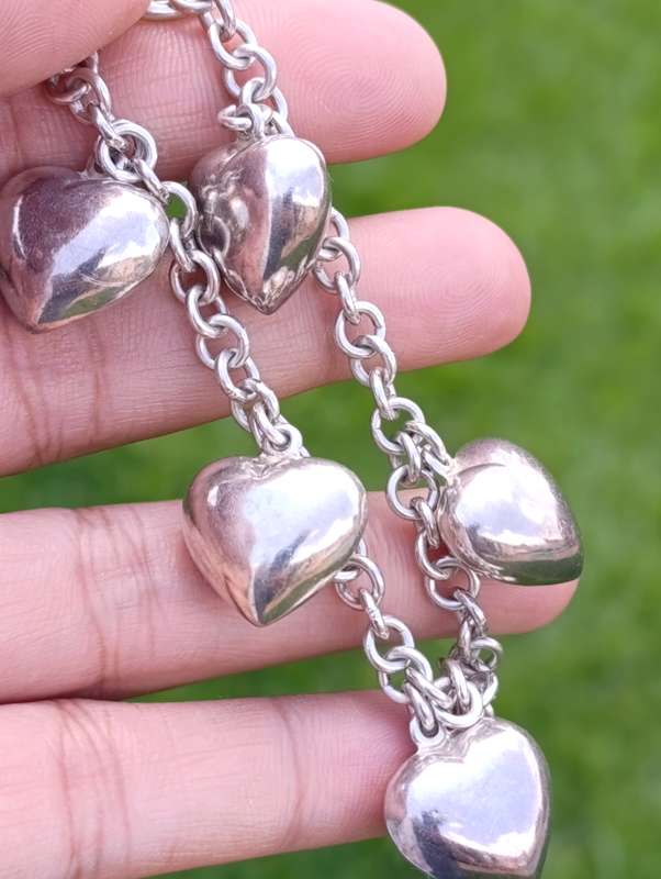 Sterling Vintage Puffed Heart Charm Bracelet