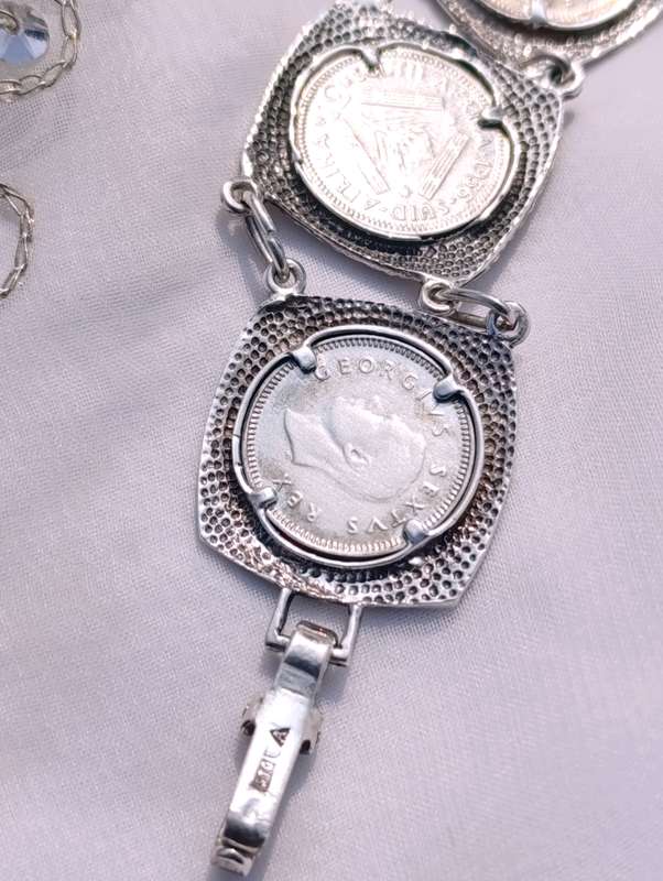 Sterling Vintage Tickey Coin Bracelet