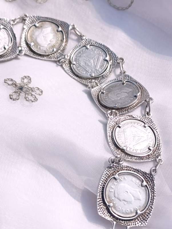 Sterling Vintage Tickey Coin Bracelet