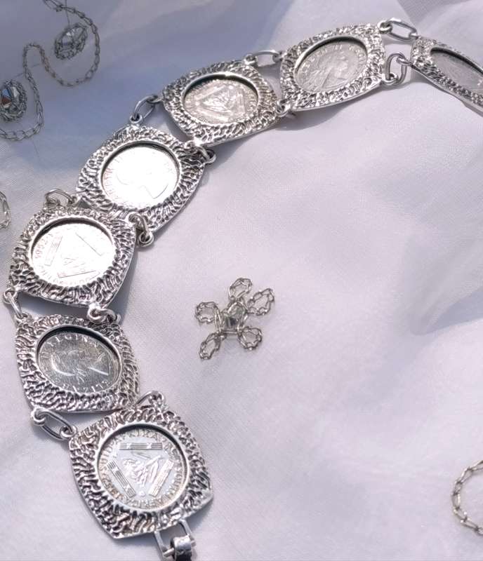 Sterling Vintage Tickey Coin Bracelet