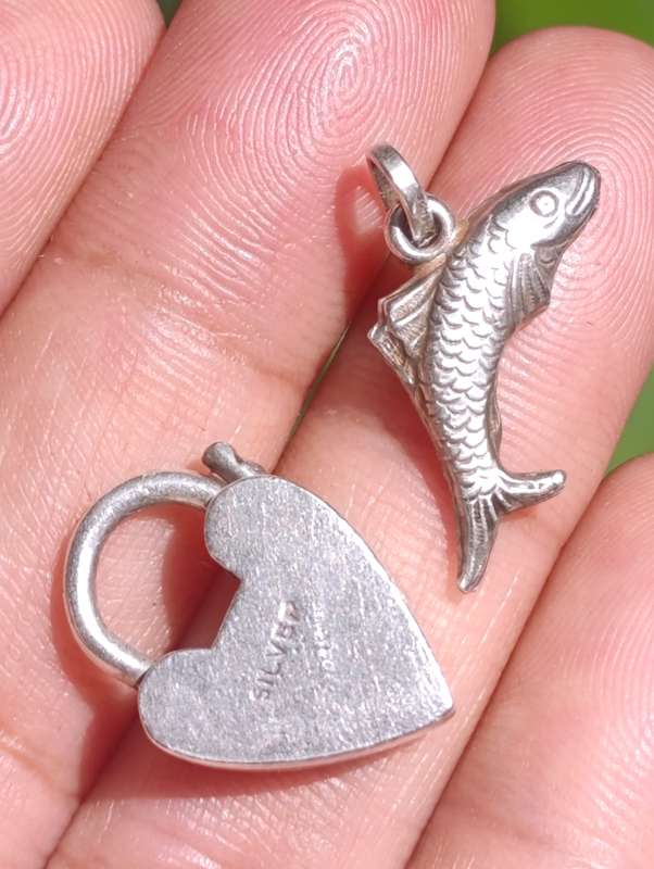Sterling Vintage Padlock & Fish Charm