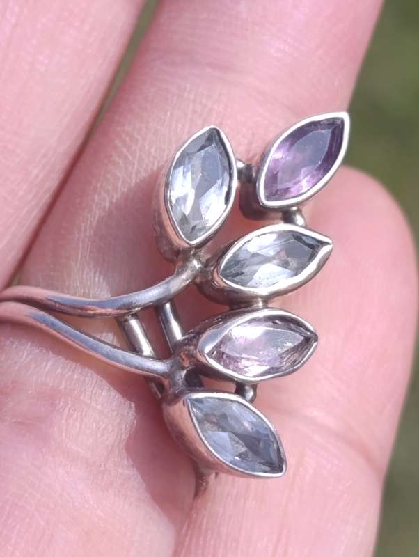 Sterling Silver Leaves Gemstone Ring